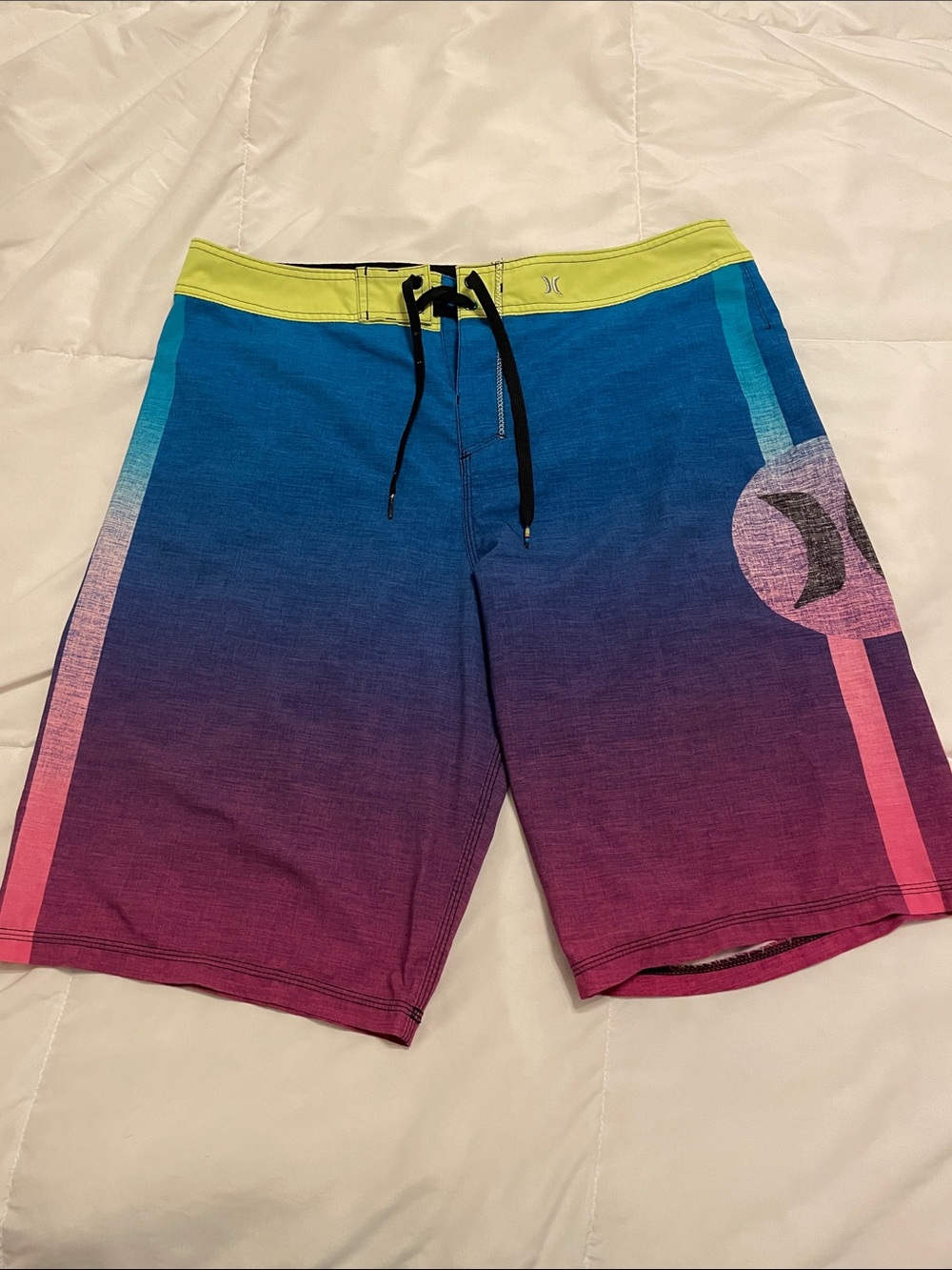 Hurley Blue to Purple Gradient Swim Board Shorts with Lime Waistband